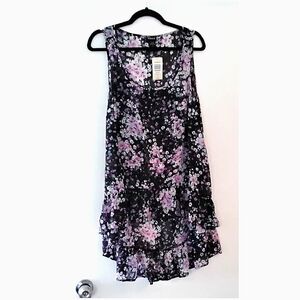 *Torrid* Floral Chiffon, Hi Lo Ruffled Hem, Black / Purple, Size 0X
